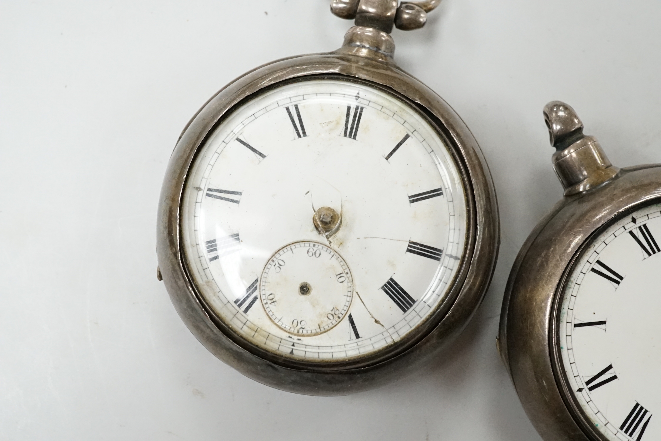 Two 19th century silver pair cased pocket watches (a.f.).